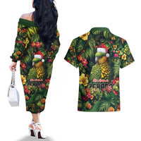 Meri Kirihimete Kakapo Couples Matching Off The Shoulder Long Sleeve Dress and Hawaiian Shirt New Zealand Christmas with Tropical Vibe LT9 - Polynesian Pride