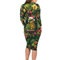 Meri Kirihimete Kakapo Long Sleeve Bodycon Dress New Zealand Christmas with Tropical Vibe LT9 - Polynesian Pride