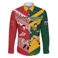 Australia-Tonga Rugby Pacific Custom Family Matching Long Sleeve Bodycon Dress and Hawaiian Shirt The Kangaroos and Mate Ma'a Tonga LT9 Dad's Shirt - Long Sleeve Red-Green - Polynesian Pride