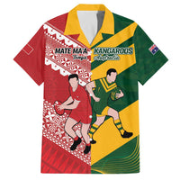 Australia-Tonga Rugby Pacific Custom Family Matching Off The Shoulder Long Sleeve Dress and Hawaiian Shirt The Kangaroos and Mate Ma'a Tonga LT9 Dad's Shirt - Short Sleeve Red-Green - Polynesian Pride