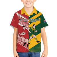 Australia-Tonga Rugby Pacific Custom Family Matching Tank Maxi Dress and Hawaiian Shirt The Kangaroos and Mate Ma'a Tonga LT9 Son's Shirt Red-Green - Polynesian Pride