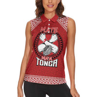 Tonga Rugby XIII Custom Women Sleeveless Polo Shirt Mate Ma'a Tonga with Ngatu Pattern LT9 - Polynesian Pride