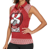 Tonga Rugby XIII Custom Women Sleeveless Polo Shirt Mate Ma'a Tonga with Ngatu Pattern LT9 - Polynesian Pride