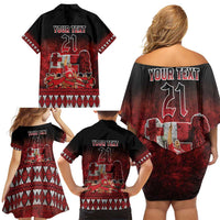 Custom Tonga 676 Haamonga a Maui Family Matching Off Shoulder Short Dress and Hawaiian Shirt Tongan Sipi Tau Unique Dance LT9 - Polynesian Pride