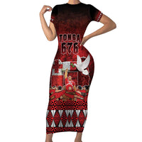 Custom Tonga 676 Haamonga a Maui Family Matching Short Sleeve Bodycon Dress and Hawaiian Shirt Tongan Sipi Tau Unique Dance LT9 Mom's Dress Red - Polynesian Pride