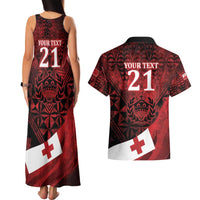 Custom Tonga XIII Rugby Tribal Tattoo Couples Matching Tank Maxi Dress and Hawaiian Shirt Mate Ma'a Tonga Kupesi Ngatu Grunge Style LT9 - Polynesian Pride