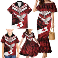 Custom Tonga XIII Rugby Tribal Tattoo Family Matching Mermaid Dress and Hawaiian Shirt Mate Ma'a Tonga Kupesi Ngatu Grunge Style LT9 - Polynesian Pride