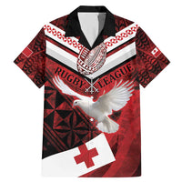 Custom Tonga XIII Rugby Tribal Tattoo Family Matching Mermaid Dress and Hawaiian Shirt Mate Ma'a Tonga Kupesi Ngatu Grunge Style LT9 Dad's Shirt - Short Sleeve Red - Polynesian Pride