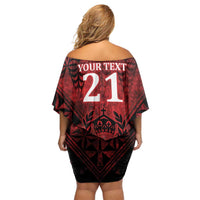 Custom Tonga XIII Rugby Tribal Tattoo Family Matching Off Shoulder Short Dress and Hawaiian Shirt Mate Ma'a Tonga Kupesi Ngatu Grunge Style LT9 - Polynesian Pride