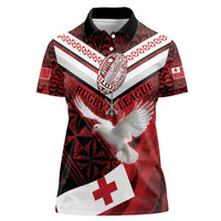 Custom Tonga XIII Rugby Tribal Tattoo Women Polo Shirt Mate Ma'a Tonga Kupesi Ngatu Grunge Style LT9 Female Red - Polynesian Pride