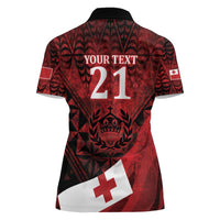Custom Tonga XIII Rugby Tribal Tattoo Women Polo Shirt Mate Ma'a Tonga Kupesi Ngatu Grunge Style LT9 - Polynesian Pride
