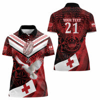 Custom Tonga XIII Rugby Tribal Tattoo Women Polo Shirt Mate Ma'a Tonga Kupesi Ngatu Grunge Style LT9 - Polynesian Pride
