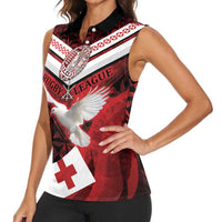 Custom Tonga XIII Rugby Tribal Tattoo Women Sleeveless Polo Shirt Mate Ma'a Tonga Kupesi Ngatu Grunge Style LT9 - Polynesian Pride