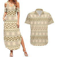 Pasifika Sataoa Pattern Simple Motif Couples Matching Summer Maxi Dress and Hawaiian Shirt Beige Tan LT9 Beige Tan - Polynesian Pride