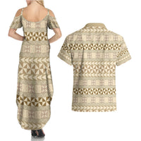 Pasifika Sataoa Pattern Simple Motif Couples Matching Summer Maxi Dress and Hawaiian Shirt Beige Tan LT9 - Polynesian Pride