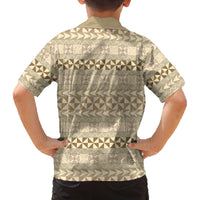 Pasifika Sataoa Pattern Simple Motif Family Matching Long Sleeve Bodycon Dress and Hawaiian Shirt Beige Tan LT9 - Polynesian Pride