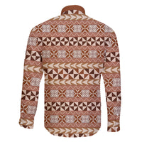 Pasifika Sataoa Pattern Simple Motif Family Matching Off Shoulder Long Sleeve Dress and Hawaiian Shirt Brown Beige Tan LT9 - Polynesian Pride