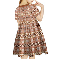 Pasifika Sataoa Pattern Simple Motif Kid Short Sleeve Dress Brown Beige Tan LT9 - Polynesian Pride