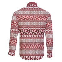 Pasifika Sataoa Pattern Simple Motif Family Matching Off Shoulder Long Sleeve Dress and Hawaiian Shirt Cherry LT9 - Polynesian Pride