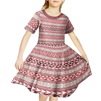 Pasifika Sataoa Pattern Simple Motif Kid Short Sleeve Dress Cherry LT9 - Polynesian Pride