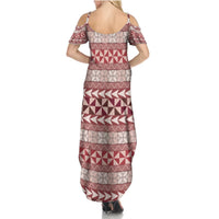 Pasifika Sataoa Pattern Simple Motif Summer Maxi Dress Cherry LT9 - Polynesian Pride