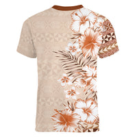 Pasifika Sataoa Pattern Plumeria Vintage Women V Neck T Shirt Brown Beige Tan LT9 - Polynesian Pride