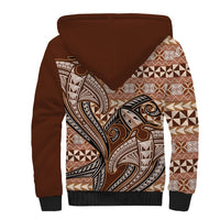 Vintage Hammerhead Shark Valentine Day Sherpa Hoodie Pasifika Sataoa Pattern - Brown Beige Tan LT9 - Polynesian Pride