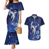 Personalized Hawaiian Maori Hammerhead Shark Couples Matching Mermaid Dress and Hawaiian Shirt Polu Plumeria - Polynesian Pride