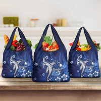 Personalized Hawaiian Maori Hammerhead Shark Grocery Bag Polu Plumeria - Polynesian Pride