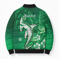 Personalized Hawaiian Maori Hammerhead Shark Bomber Puffer Jacket Omaomao Plumeria - Polynesian Pride