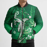 Personalized Hawaiian Maori Hammerhead Shark Bomber Puffer Jacket Omaomao Plumeria - Polynesian Pride