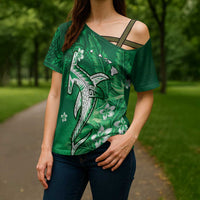 Personalized Hawaiian Maori Hammerhead Shark Cross Shoulder Shirt Omaomao Plumeria - Polynesian Pride