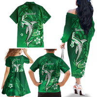Personalized Hawaiian Maori Hammerhead Shark Family Matching Off The Shoulder Long Sleeve Dress and Hawaiian Shirt Omaomao Plumeria LT9 - Polynesian Pride