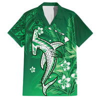 Personalized Hawaiian Maori Hammerhead Shark Family Matching Off The Shoulder Long Sleeve Dress and Hawaiian Shirt Omaomao Plumeria LT9 Dad's Shirt - Short Sleeve Green - Polynesian Pride