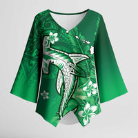 Personalized Hawaiian Maori Hammerhead Shark Kimono Sleeve Blouse Omaomao Plumeria - Polynesian Pride