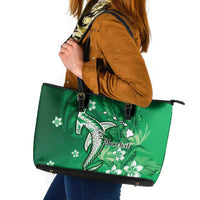 Personalized Hawaiian Maori Hammerhead Shark Leather Tote Bag Omaomao Plumeria - Polynesian Pride
