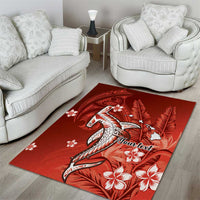 Personalized Hawaiian Maori Hammerhead Shark Area Rug Ulaula Plumeria - Polynesian Pride