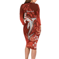 Personalized Hawaiian Maori Hammerhead Shark Family Matching Long Sleeve Bodycon Dress and Hawaiian Shirt Ulaula Plumeria LT9 - Polynesian Pride