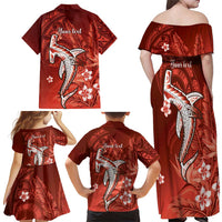 Personalized Hawaiian Maori Hammerhead Shark Family Matching Off Shoulder Maxi Dress and Hawaiian Shirt Ulaula Plumeria LT9 - Polynesian Pride