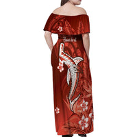 Personalized Hawaiian Maori Hammerhead Shark Family Matching Off Shoulder Maxi Dress and Hawaiian Shirt Ulaula Plumeria LT9 - Polynesian Pride