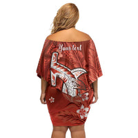 Personalized Hawaiian Maori Hammerhead Shark Family Matching Off Shoulder Short Dress and Hawaiian Shirt Ulaula Plumeria LT9 - Polynesian Pride