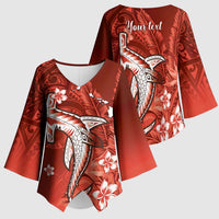 Personalized Hawaiian Maori Hammerhead Shark Kimono Sleeve Blouse Ulaula Plumeria - Polynesian Pride
