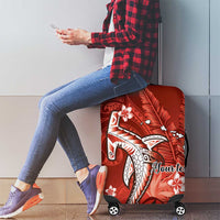 Personalized Hawaiian Maori Hammerhead Shark Luggage Cover Ulaula Plumeria - Polynesian Pride