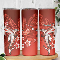 Personalized Hawaiian Maori Hammerhead Shark Skinny Tumbler Ulaula Plumeria - Polynesian Pride