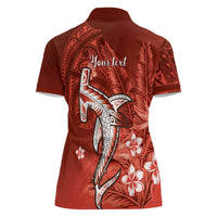 Personalized Hawaiian Maori Hammerhead Shark Women Polo Shirt Ulaula Plumeria - Polynesian Pride