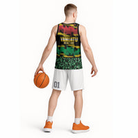 Vanuatu 46th Year Anniversary Basketball Jersey 30 July 1980 Hibiscus Seamless Pattern