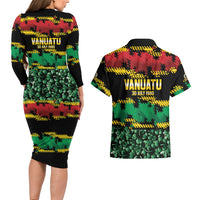 Vanuatu 46th Year Anniversary Couples Matching Long Sleeve Bodycon Dress and Hawaiian Shirt 30 July 1980 Hibiscus Seamless Pattern