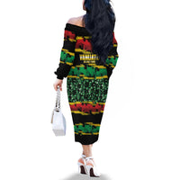 Vanuatu 46th Year Anniversary Family Matching Off The Shoulder Long Sleeve Dress and Hawaiian Shirt 30 July 1980 Hibiscus Seamless Pattern LT9 - Polynesian Pride