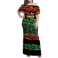 Vanuatu 46th Year Anniversary Family Matching Off Shoulder Maxi Dress and Hawaiian Shirt 30 July 1980 Hibiscus Seamless Pattern
