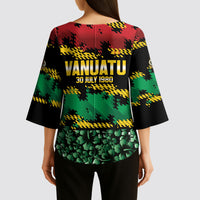 Vanuatu 46th Year Anniversary Kimono Sleeve Blouse 30 July 1980 Hibiscus Seamless Pattern